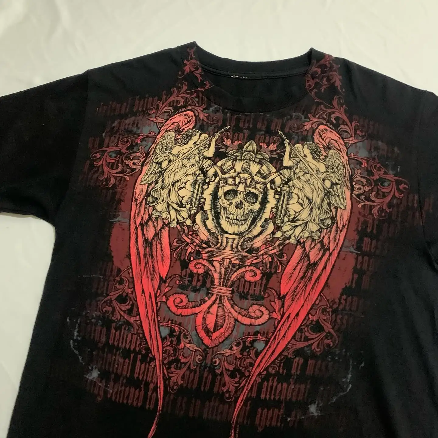 Affliction pattern T-shirt y2k tops men's pure cotton loose tops skull wings new fashion Harajuku trend style clothing - Image 6