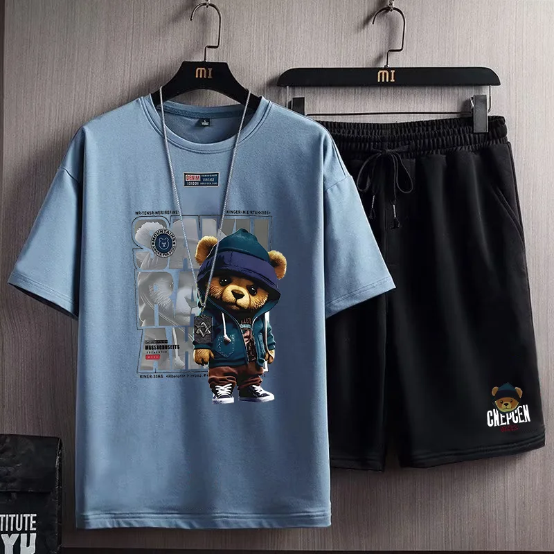 Japan Fashion 2 Piece Sets Men Clothing Outfit Sets Summer Tracksuits Men Street Set Casual Print T Shirts+Shorts Man's Sets - Image 6